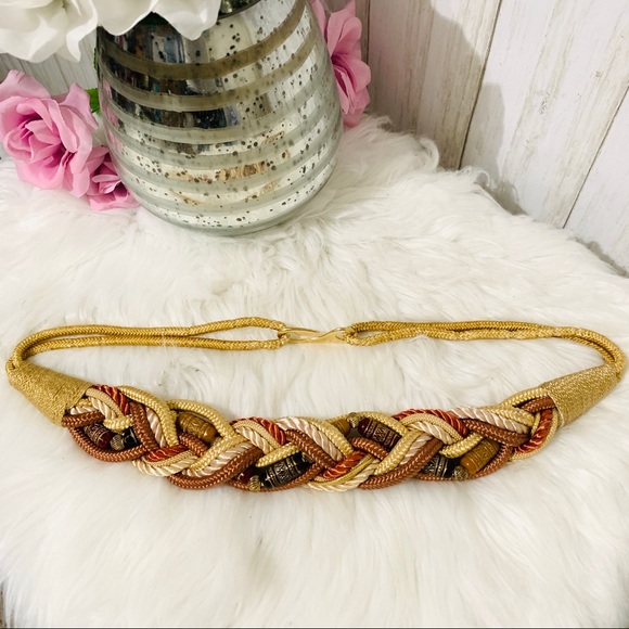 Vtg Macrame Embellishment Boho Belt Size Medium - Picture 2 of 6